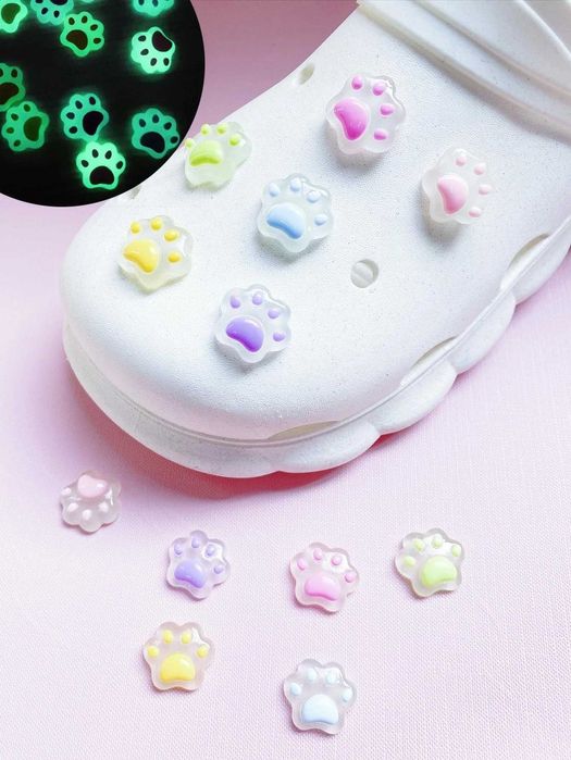 Set 12 Jibbitz Pini Fosforecenti pentru Crocs Saboti, Labuta Pisica