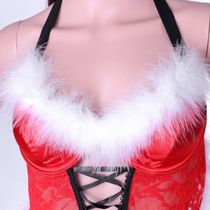 Lenjerie rosie Craciun model corset si dantela