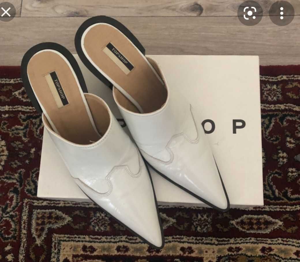 Saboti TOPSHOP noi din piele lacuita, albi, 37