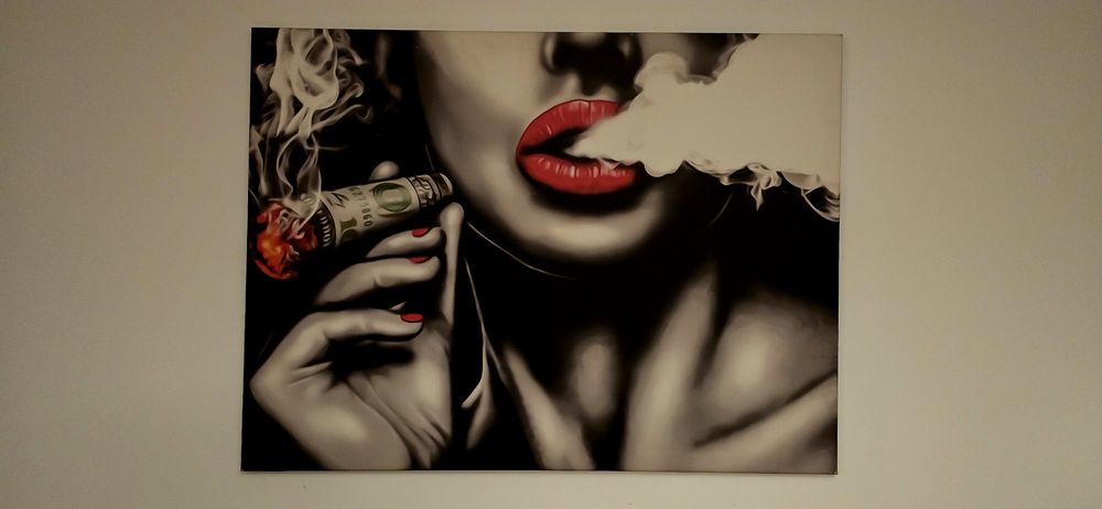Tablou canvas Premium Lux Red Lips Dollar smoke 93 × 125
