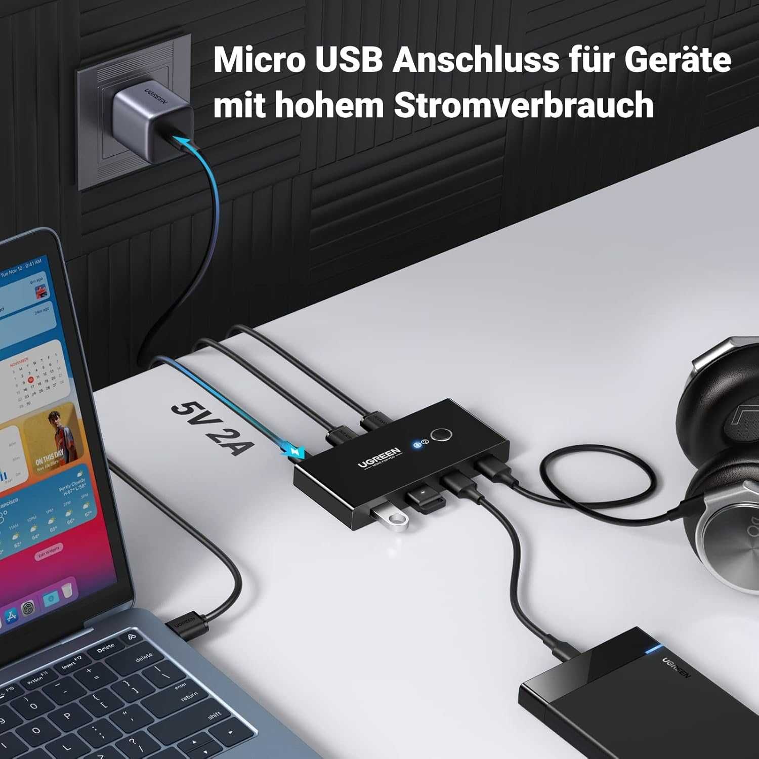 ПРОМО Нов UGREEN KVM Суич 2 x USB 3.0 към 4 x USB 3.0 5Gbps с Гаранция