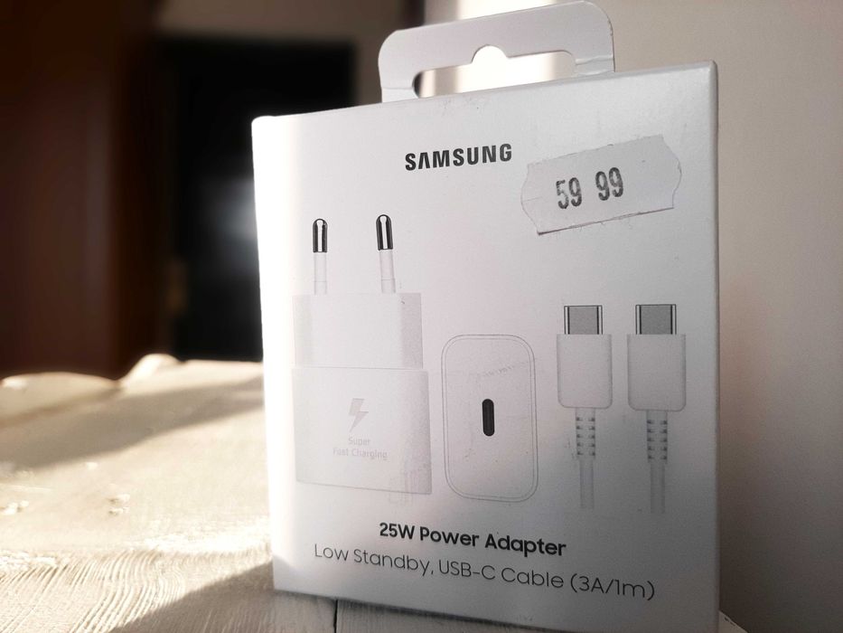 зарядно устройство Samsung с USB-C кабел, 25W, 3A, 1 X USB-C, Бял