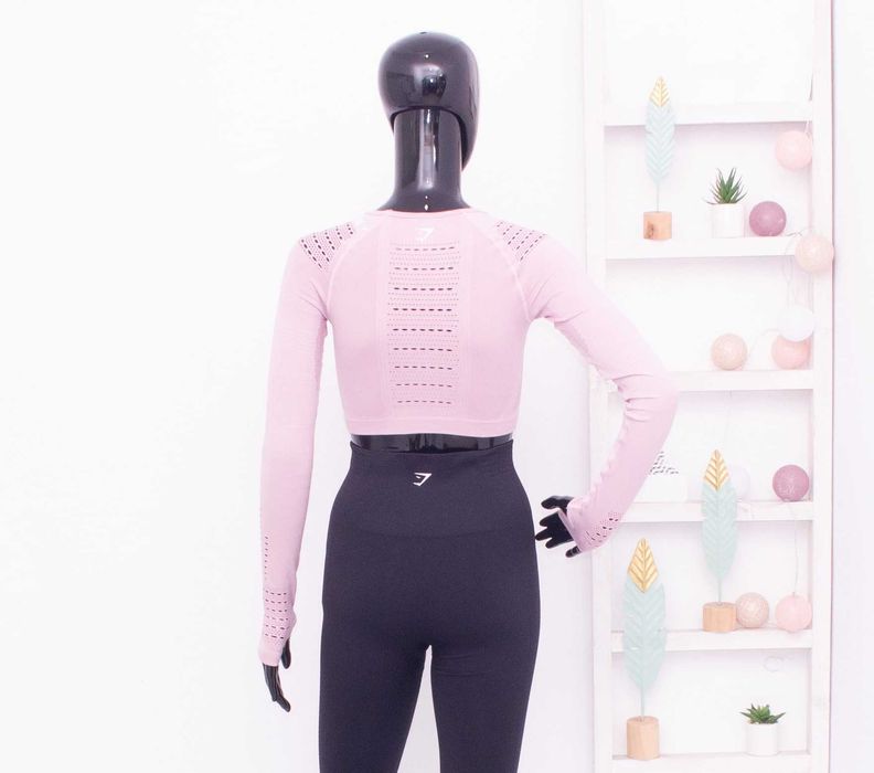 Gymshark оригинален розов кроп топ дълъг ръкав за фитнес S