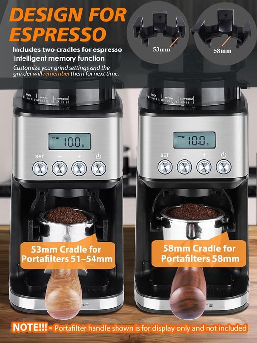 Електрическа кафемелачка, електронен дозатор, държачи за портафилтър