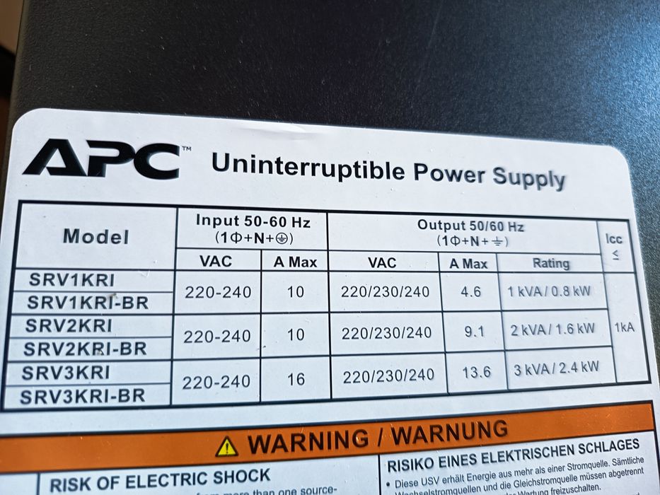 APC Ups 2000Va 230V , SRV2KRI