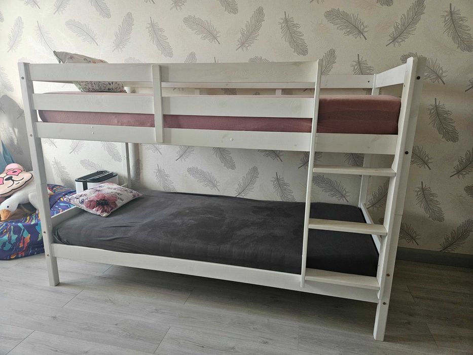 Set 2 paturi suprapuse, lemn masiv pin, somiere incluse-Mobexpert