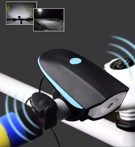 Мощен презаредим водоустойчив вело фар за колело с вграден клаксон