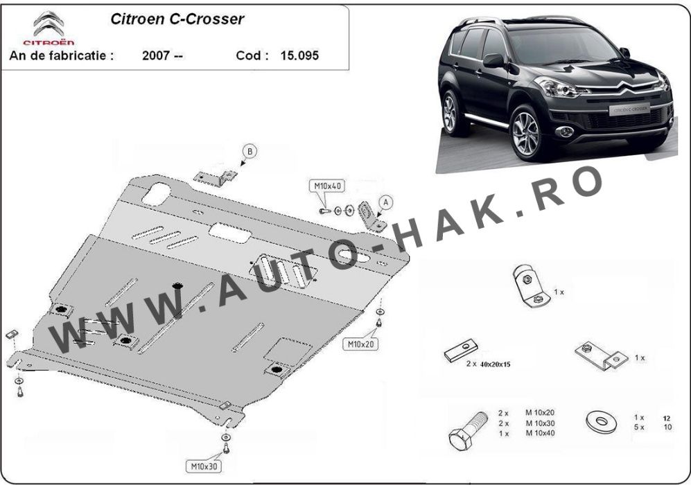 Scut motor metalic Citroen C-Crosser 2007-2012 - otel 2,5mm