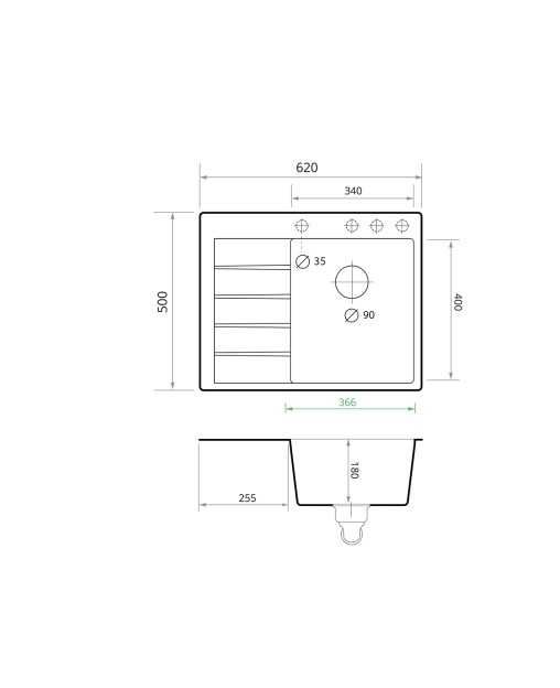 Кухненска Мивка от Гранит модел Сидни 620 x 500 Компакт - Сива