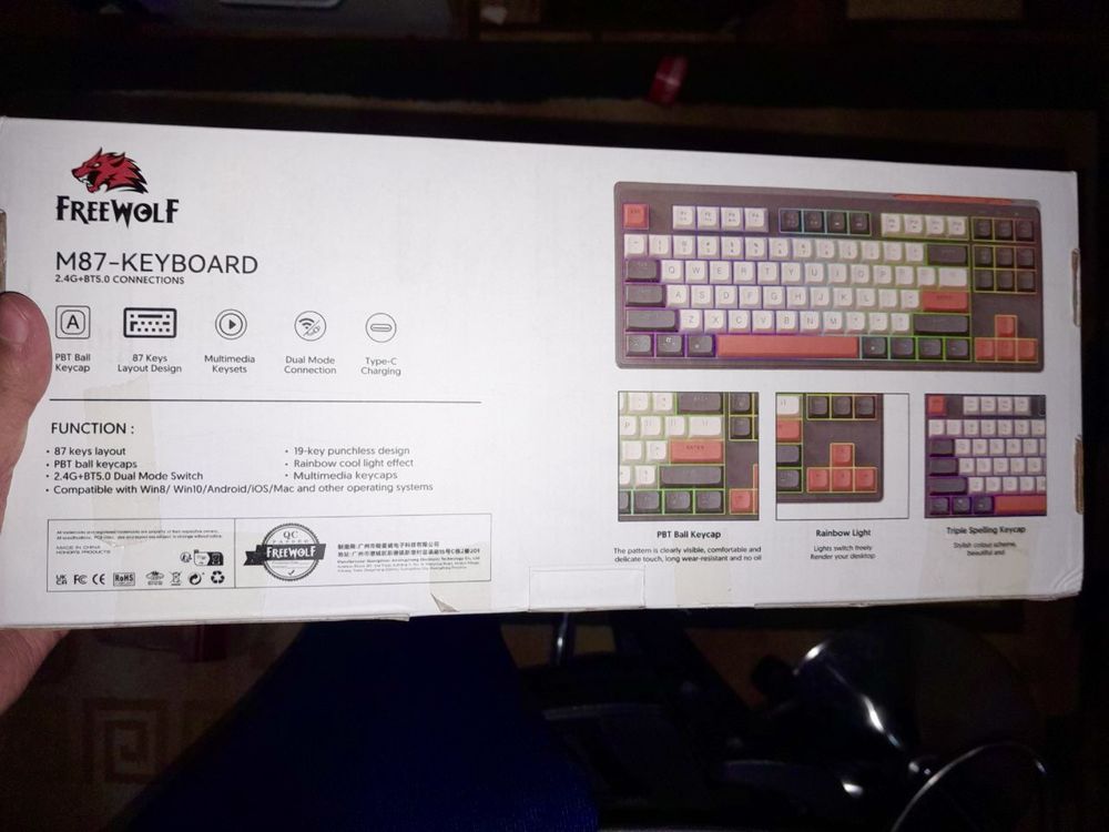 Клавиатура FreeWolf M87. Bluetooth, type-C, беспроаодной с подсветкой