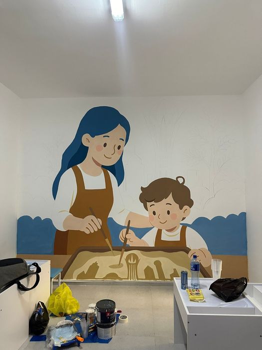 Роспись стен домов, школ, детских садов. Художник. Картины. Мурал.