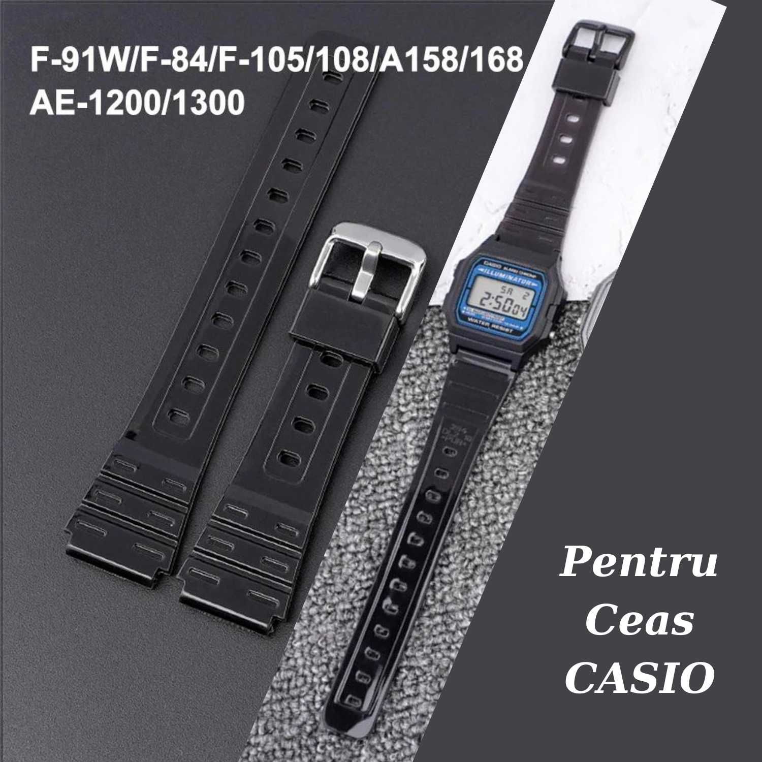 Curea ceas Casio neagra pentru W752, W-753, W755, F-91W, F84, F105 etc