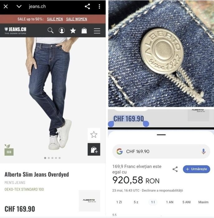 Blugi Bărbați Alberto - Handcrafted, Slim Compact Denim - W33/L32