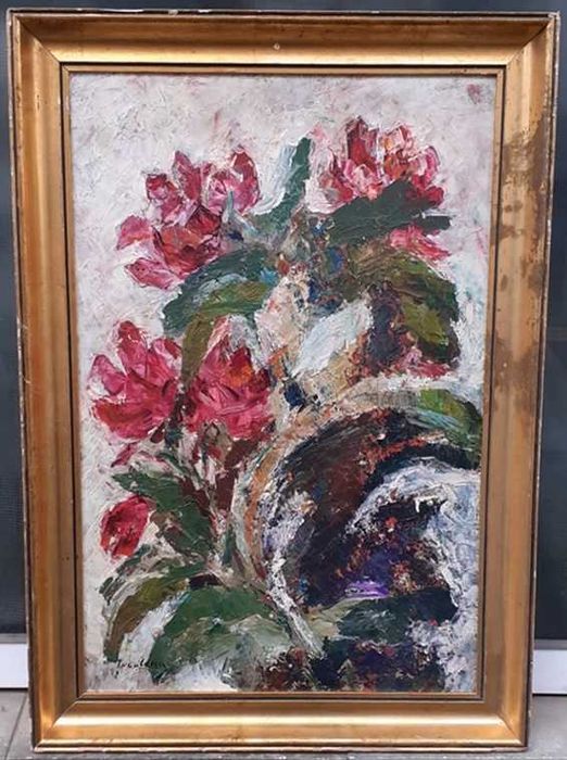 Tablou vechi - flori rosii - semnat Tuculescu