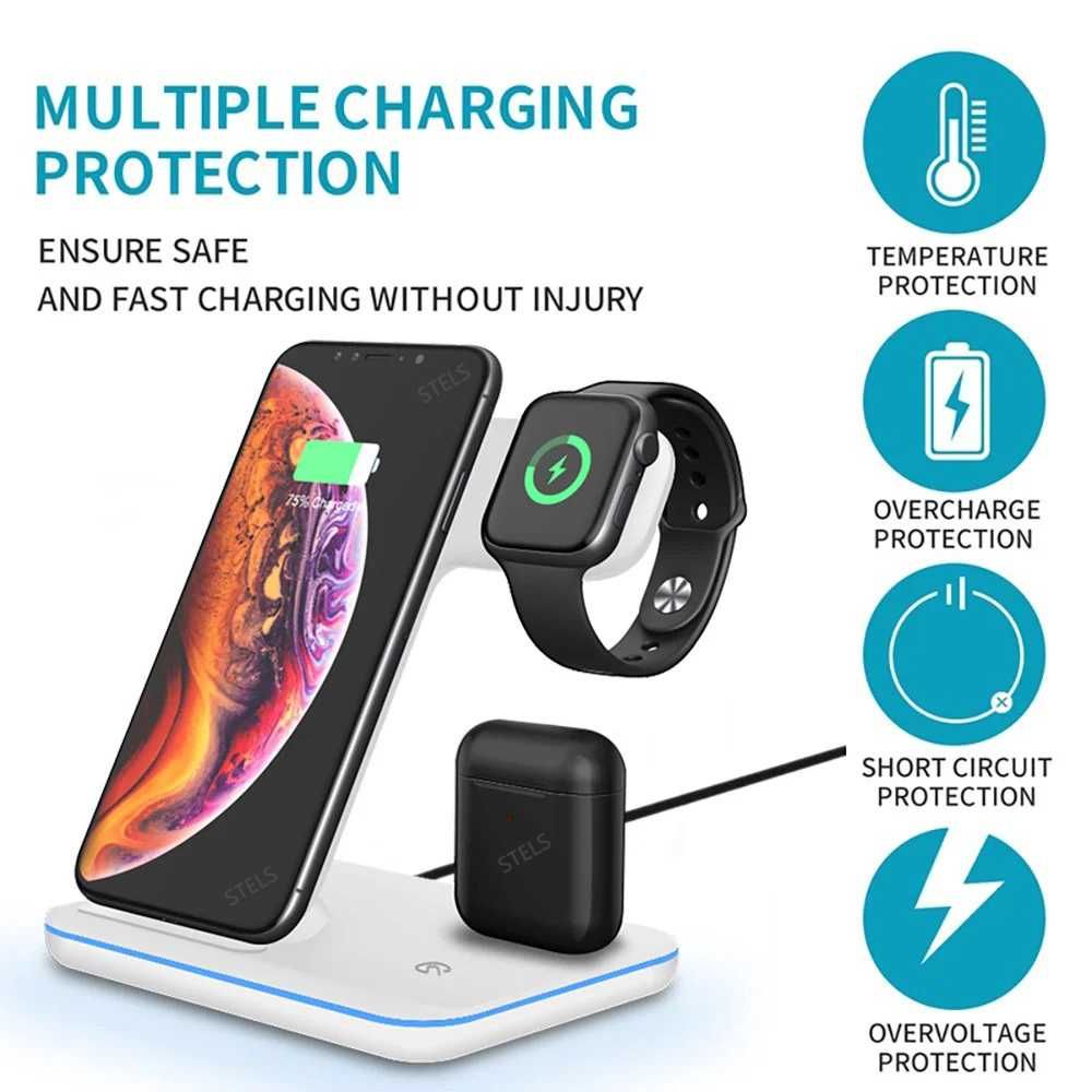 Зарядно устройство STELS V9 Pro 3 в 1, Безжично, Бял и Черен цвят