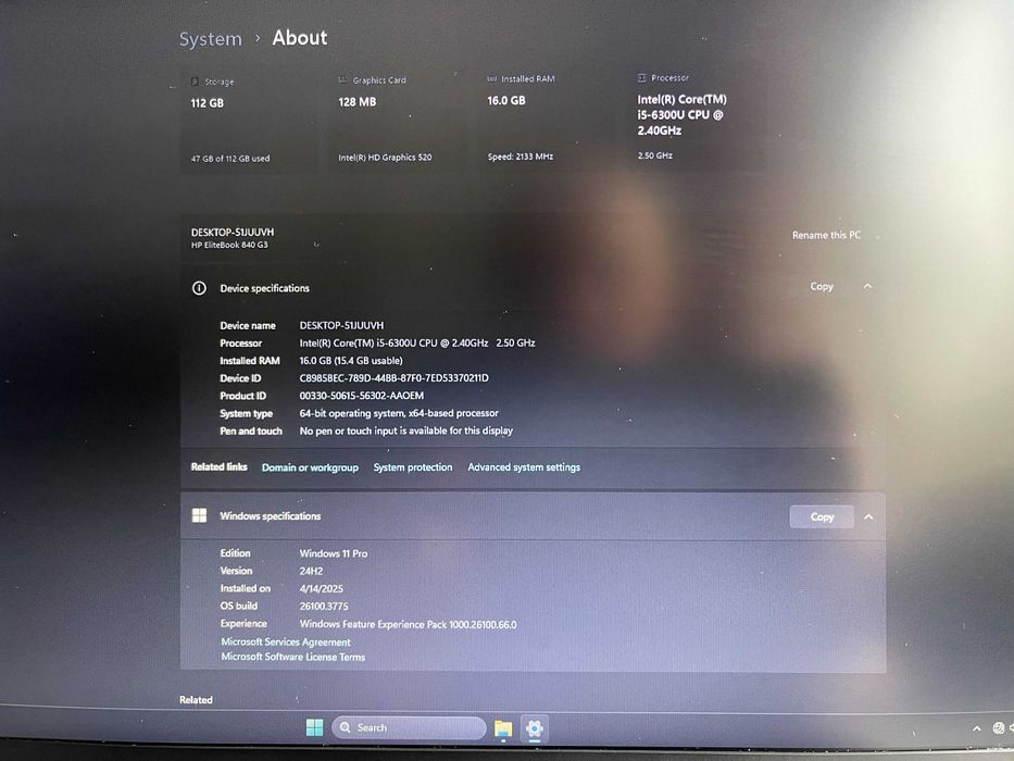 Laptop HP EliteBook 840 G3 CPU i5-6300U 2.40GHz RAM 16GB DDR4 SSD