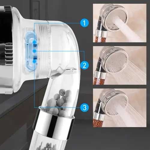 Турмалинова СПА Душ слушалка с филтър и копче за смяна на 3 вида струя