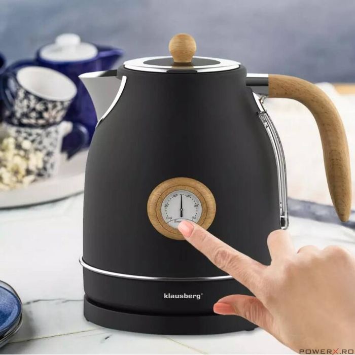 Ceainic, fierbator electric cu termometru, otel inoxidabil, negru cu