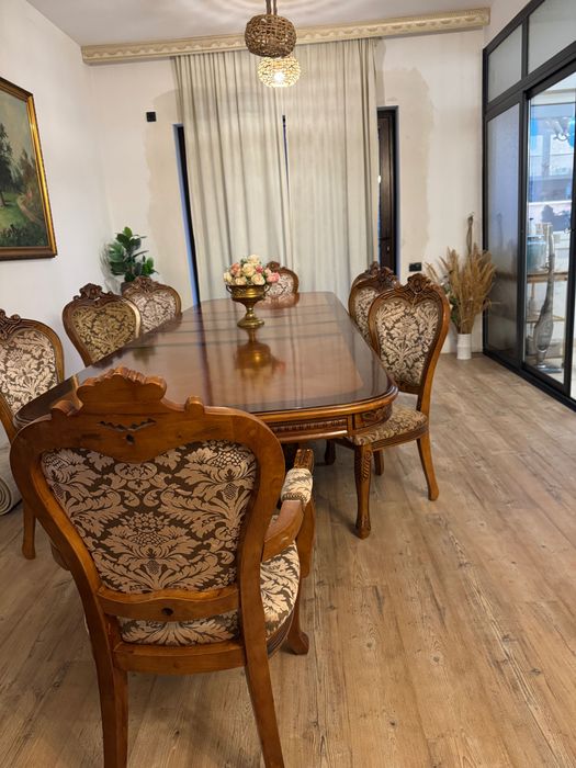 Masă lemn masiv +8 scaune