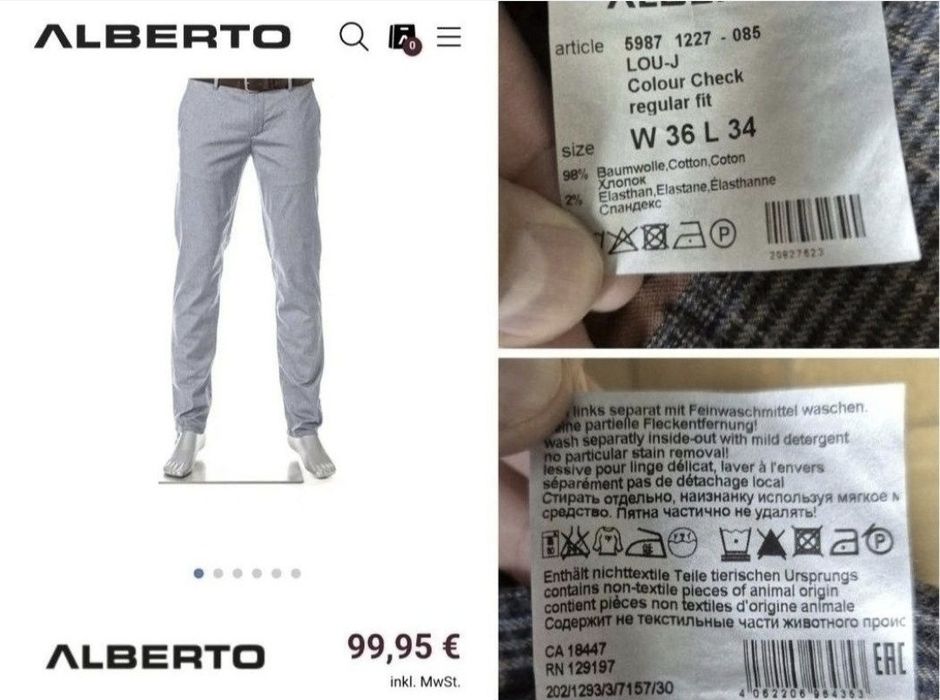 Pantaloni Bărbătești Alberto Lou-J Colour Check, Regular Fit - W36/L34