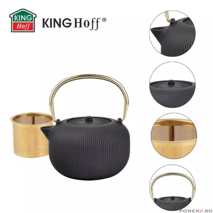 Ceainic din fonta cu strecuratoare, interior emailat, 1l, negru cu