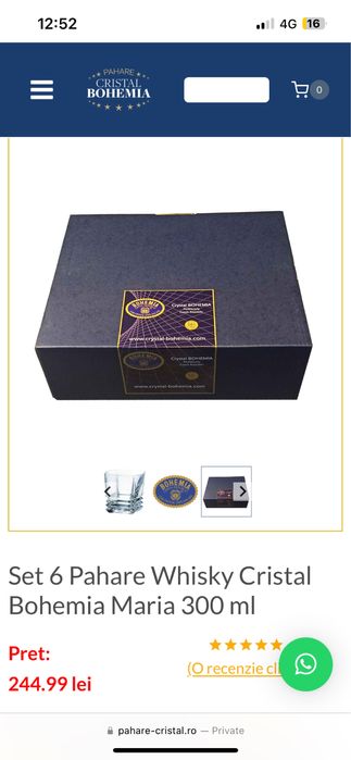 Set 6 Pahare Whisky Cristal Bohemia Maria 300 ml