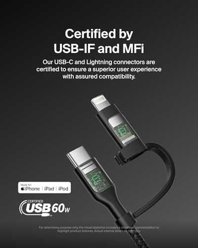 Нов Belkin 2 в 1 кабел USB-C Lightning бързо зареждане 60W iPhone iPad