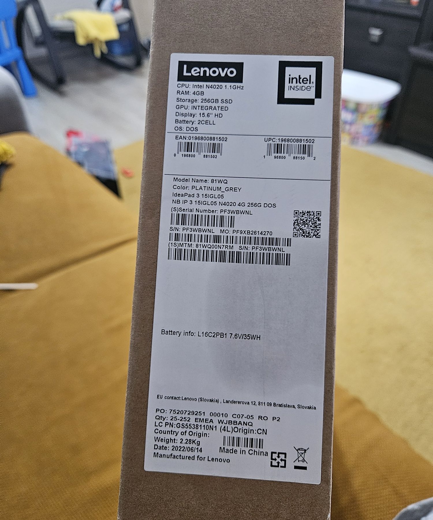 Laptop Lenovo IdeaPad 3 15IGL05 Nou, free dos