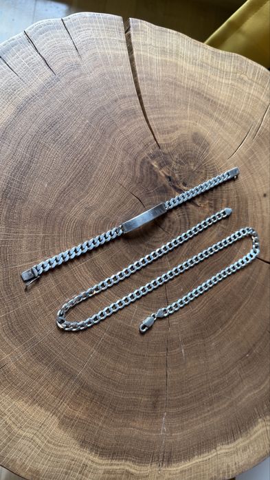 lant si bratara barbatesti model cuban din argint 925