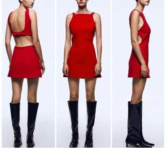 Zara rochie decupata cut out rosie tweed textured spate gol mini noua