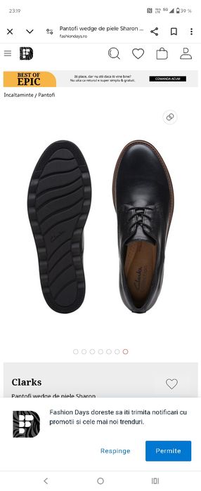 Pantofi CLARCKS, noi, piele, 36