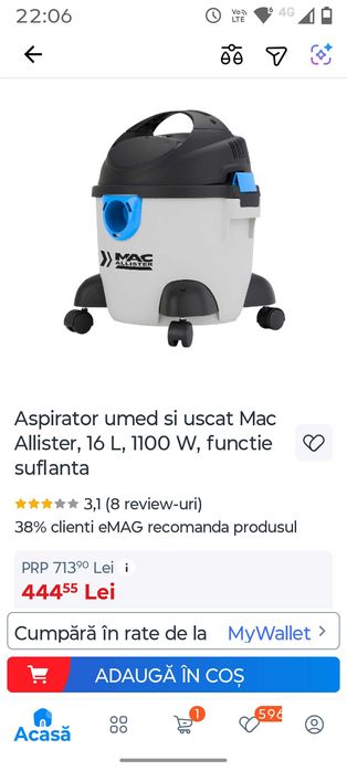 Aspirator industrial 1300 w 16 litri