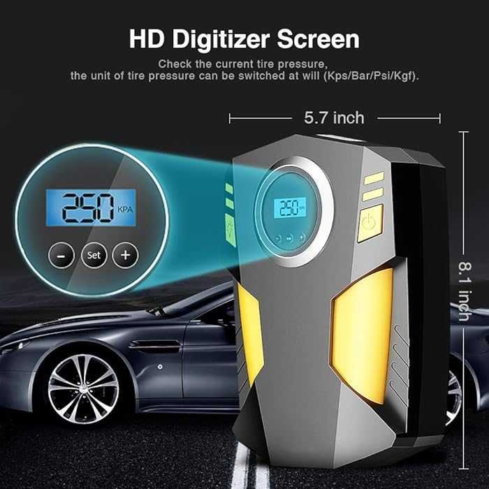 Compresor auto digital 3in1, 120W, 35L/min, Cablu de alimentare 3m