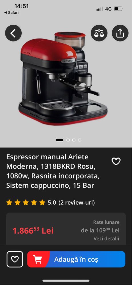 Vand Espressor manual Ariete Moderna