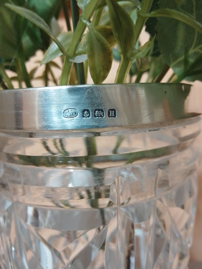 Vaza cristal cu argint 925 anglia