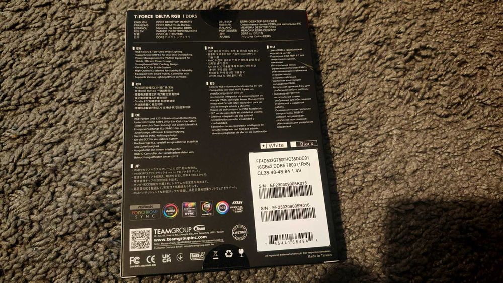 НОВА ! Рам памет Team Group Delta WHITE RGB 2x16GB 32GB 7800Mhz DDR5