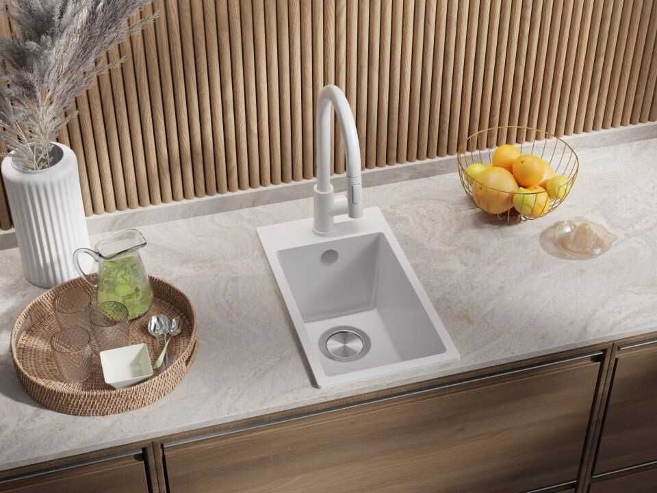 Бяла кухненска гранитна мивка Рига 30 XL 280 x 500 mm