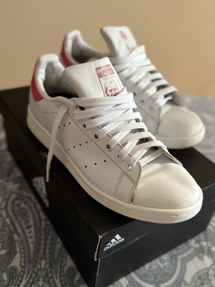 Adidasi Stan Smith alb cu roz piele naturala