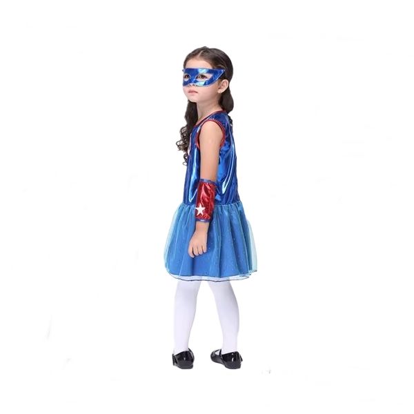 Costum Captain America fete, IdeallStore®, Albastru, 5-7 ani