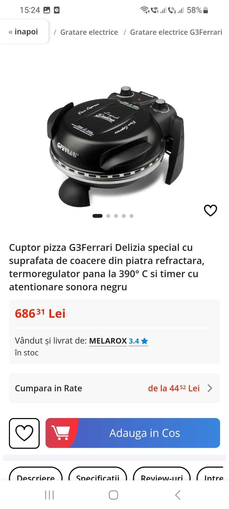 Cuptor pizza G3Ferrari Delizia cu piatra refractara 390° C
