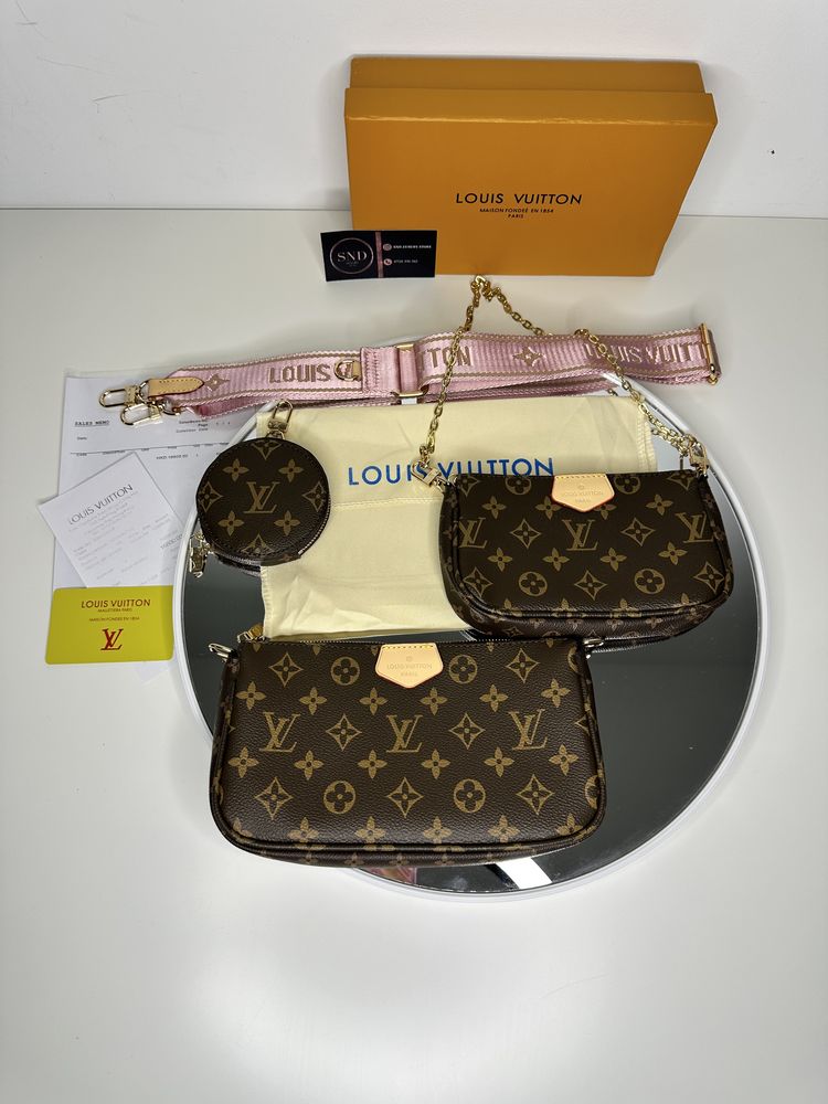 Geanta Louis Vuitton multi pochette 3 piese+cutie piele canvas 100%