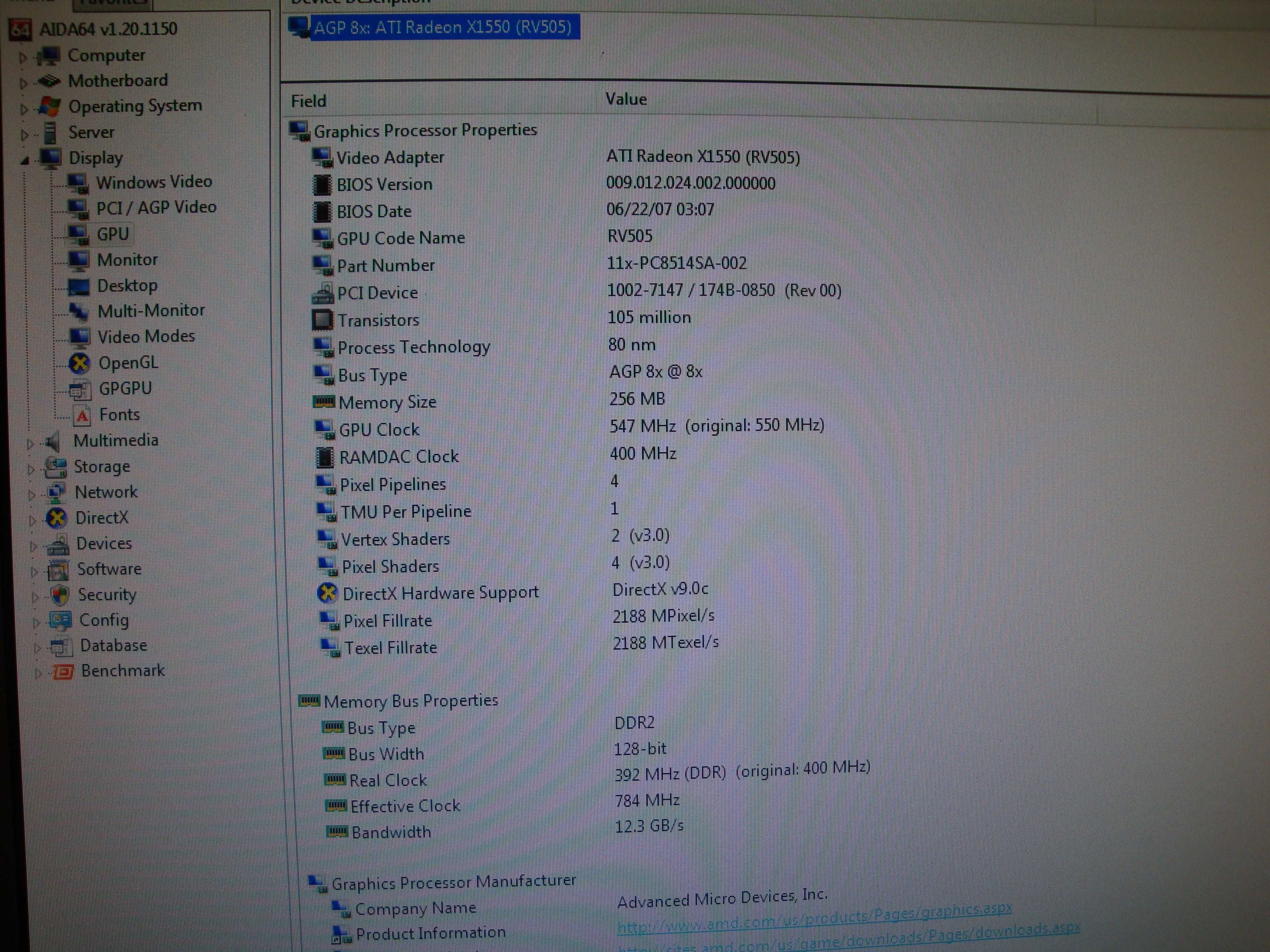 Placa video Sapphire Ati Radeon X1550 256MB DDR2 AGP 8X - de colectie