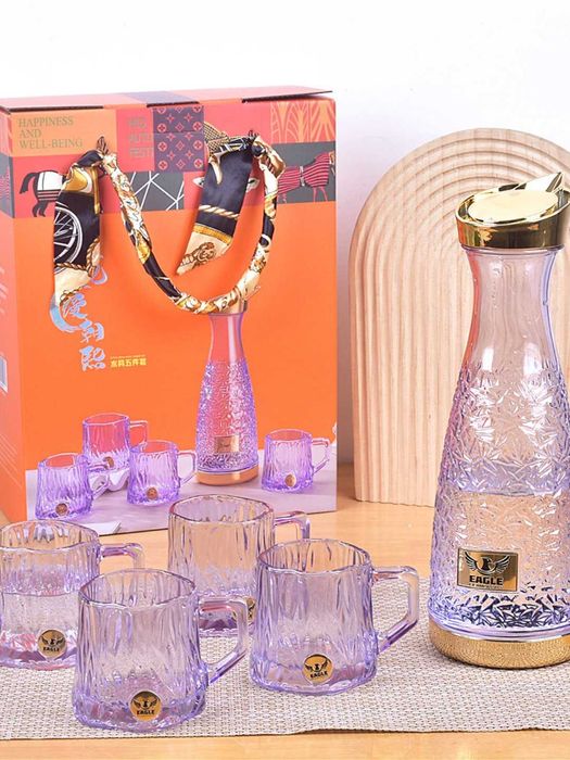 Графин из стекла для воды и напитков с4 стаканами в подарочной коробке