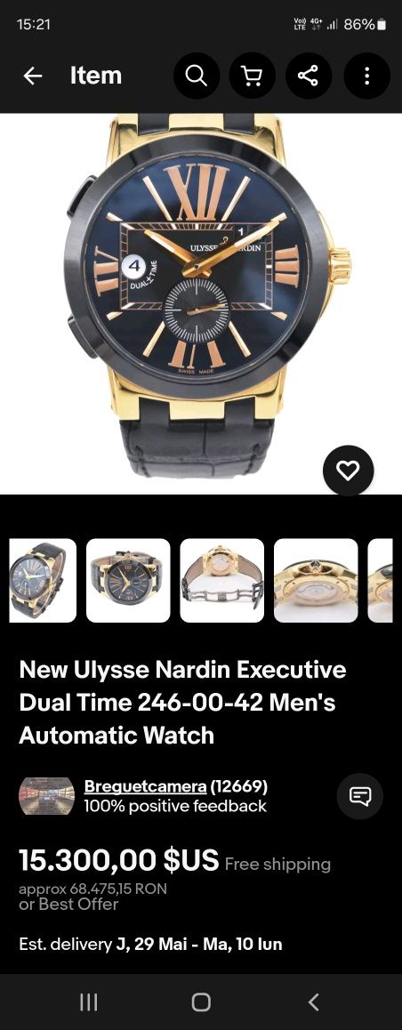 Vand schimb Ulysse Nardin executive dual time aur 18 K