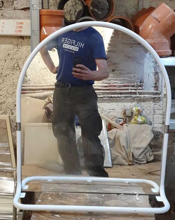 Oglinda de perete cu raft cadru metal alb