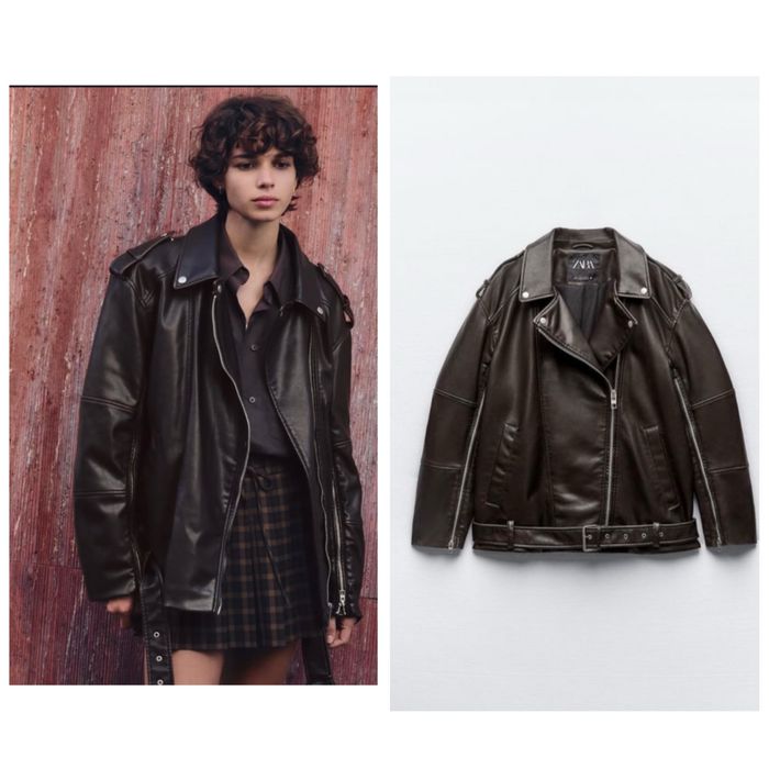 Куртка Zara новая кожаная косуха женская оверсайз коричневая