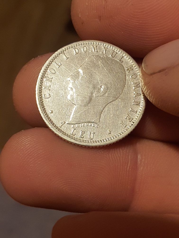 Vand moneda de 1 leu argint din 1906 Carol 1 am si de 5 bani si de 2 b