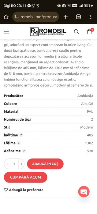 Comodă TV gri cu alb