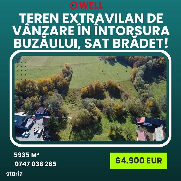 Teren extravilan de vânzare în Întorsura Buzăului, sat Brădet!