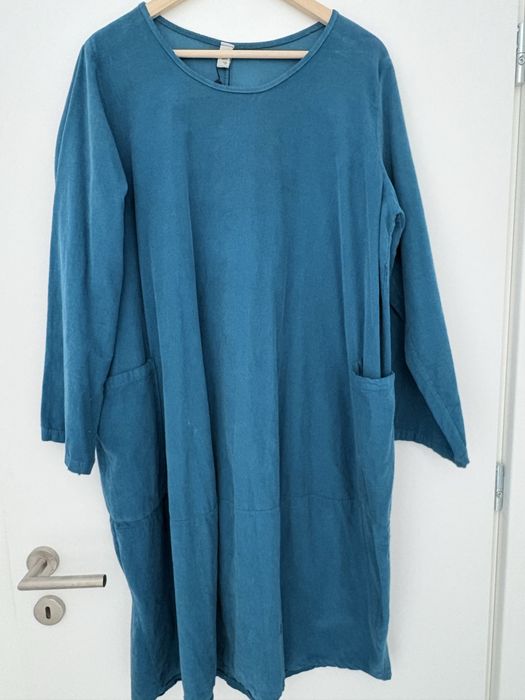 Rochie din bumbac raiat turcoaz inchis